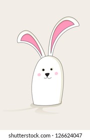Simple white Easter bunny with pink ears
