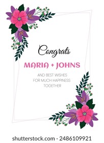 Schlicht Weiß und elegant mit einigen Blumen Hochzeit Karte für Druck