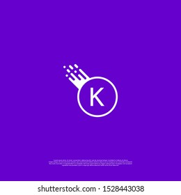 simple white falling meteor K logo letter isolated on purple background design. vector illustration