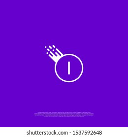 simple white falling meteor i logo letter isolated on purple background design. vector illustration