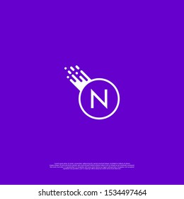 simple white falling meteor N logo letter isolated on purple background design. vector illustration