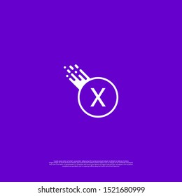 simple white falling meteor X logo letter isolated on purple background design. vector illustration