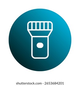 Simples ícone de lanterna branca no fundo do círculo de gradiente azul apresenta design gráfico contemporâneo para iluminação
