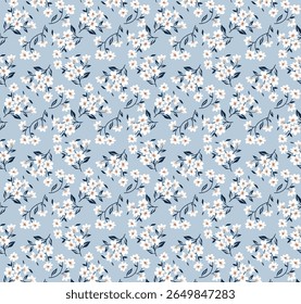 Simple white flowers pattern over blue background. Vector illustration
