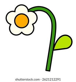 Simple white flowers. Pop retro Groovy flower. Cute daisy flower doodle.
