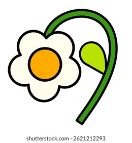 Simple white flowers. Pop retro Groovy flower. Cute daisy flower doodle.