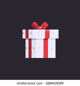 Simple white gift box. Pixel art vector illustration