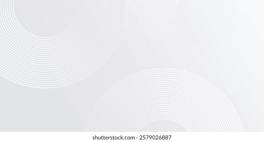 Simple white glowing geometric lines on gray background. Modern shiny blue circle lines art abstract simple