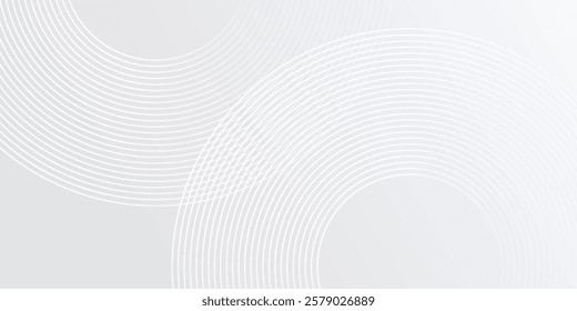 Simple white glowing geometric lines on gray background. Modern shiny blue circle lines art abstract simple modern