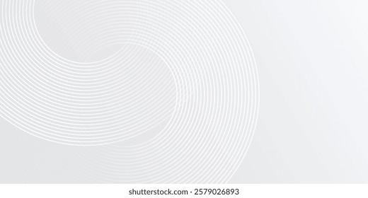 Simple white glowing geometric lines on gray background. Modern shiny blue circle lines art