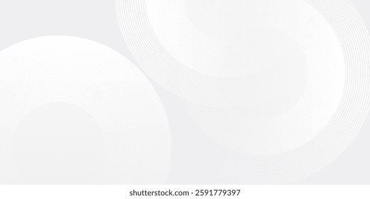 Simple white glowing geometric lines on gray background. Modern shiny blue circle modern abstract