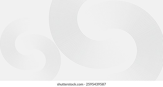 Simple white glowing geometric lines on gray background. Modern shiny blue circle lines art abstract simple