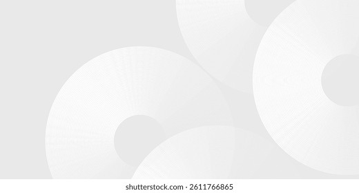 Simple white glowing geometric lines on gray background. Modern shiny blue circle lines pattern abstract simple