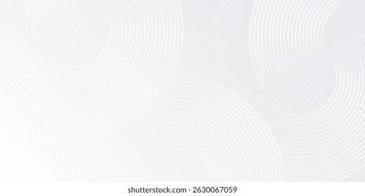 Simple white glowing geometric lines on gray background. Modern shiny blue circle modern abstract simple