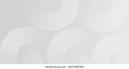 Líneas geométricas brillantes blancas simples sobre fondo gris. Arte abstracto del círculo azul brillante moderno agradable