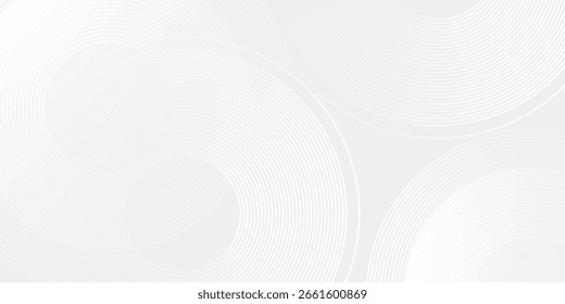 Simple white glowing geometric lines on gray background. Modern shiny blue circle lines pattern abstract modern design simple