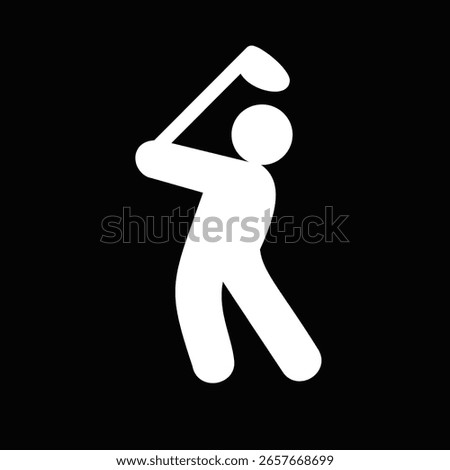 Simple White Golf Player Silhouette Swinging Club on Black Backg