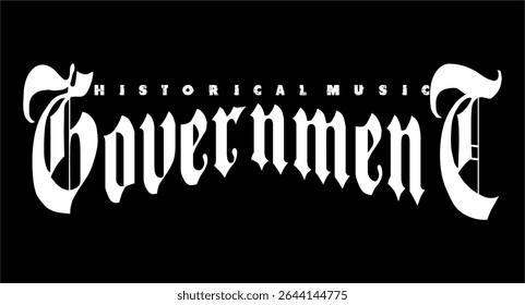Simple white GOVERNMENT text vector, typography or patriotism design, black background.