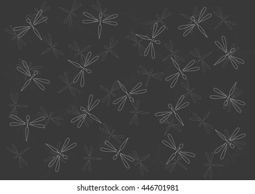 Simple white gray dragonfly texture on a black background for textile, covers, envelope or different surfaces