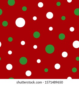 Simple White Green Circle On Red Seamless Pattern Abstract Background. Christmas Season, Birthday Holiday Gift Paper Wrap. Repeat Ornament For Fabric Print, Wallpaper Decor. Flat Vector Illustration