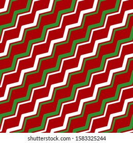 Simple white green zigzag line on red seamless pattern abstract background. Christmas season, birthday holiday gift paper wrap. Repeat ornament fabric print, wallpaper decor. Flat vector illustration