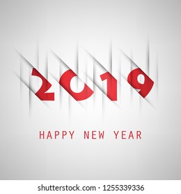 Plantilla de diseño simple de tarjetas, carátulas o fondo de Año Nuevo en blanco, gris y rojo - 2019