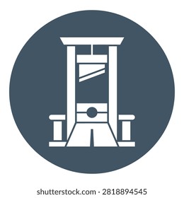 Simple white guillotine icon on blue background, symbolizing execution and death penalty