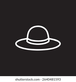 Simple white hat icon on a black background representing fashion elegance style and accessory minimalist design
