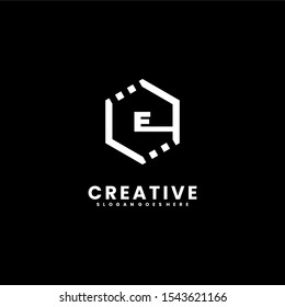 simple white hexagonal modern E logotype isolated on black background.