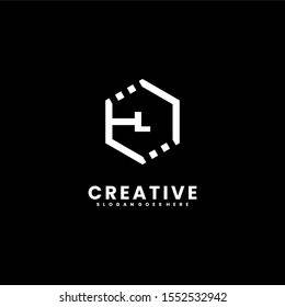 simple white hexagonal modern L logotype isolated on black background.