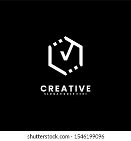 simple white hexagonal modern V logotype isolated on black background.