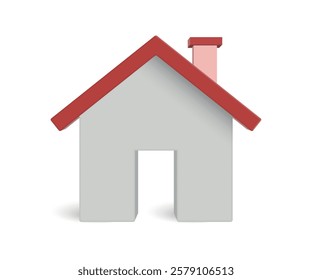 Simple white house design featuring a red roof and chimney on a clean background