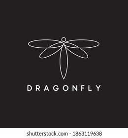 Simple white line art dragonfly logo design template