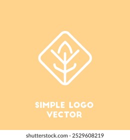 A simple white line art leaf logo design in a diamond shape,  on a light yellow background.