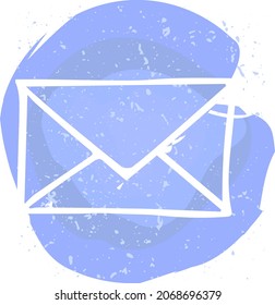 Simple white line drawing of the envelope on watercolor blue spot. Vector illustration, symbol, icon, and logo design