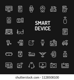 Einfache weiße Linie Symbole einzeln auf schwarzem Hintergrund im Zusammenhang mit intelligenten Gadgets & elektronischen Geräten. Vektorzeichen und Symbole Kollektionen für Website und Design-Vorlage.