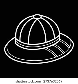 Simple white line illustration of a pith helmet, ideal for travel, adventure, or colonial themed designs.