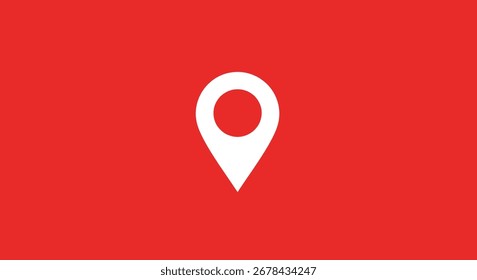 Icono blanco simple del perno de la ubicación en un fondo rojo. Elemento gráfico para servicios de mapas, navegación o ubicación.