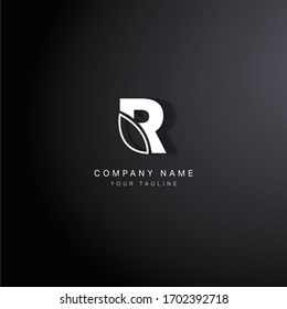 Simple white Logo R lettring type fonts Vector with black background