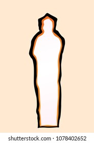 A simple white long silhouette with an orange and black contour on beige background