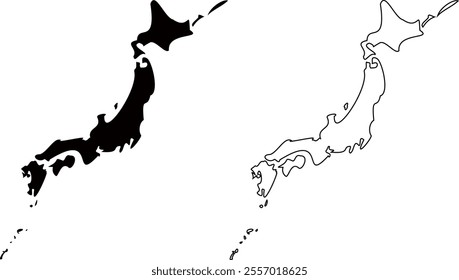 A simple white map of Okinawa, the Northern Territories and the Japanese Archipelago