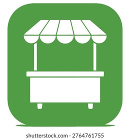 Simple white market stall with awning on green background