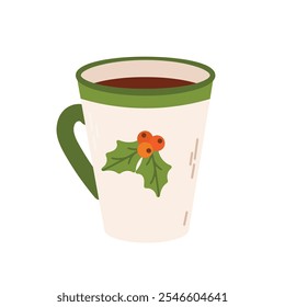 Simple white mug with a classic holly decoration for a festive touch