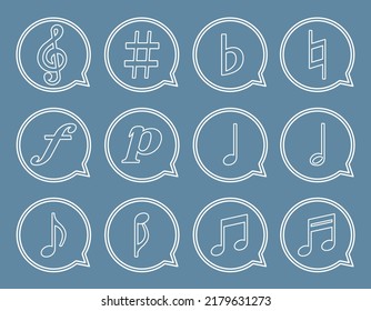 Simple white music symbol icon set in a speech bubble