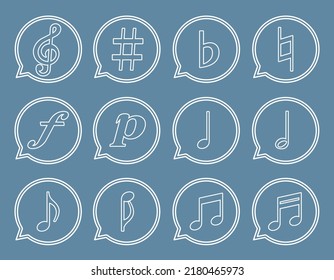 Simple white music symbol icon set in a speech bubble