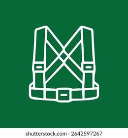A simple white outline of a safety vest, highlighting its importance for visibility and protection in various work environments against a solid green background