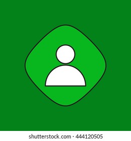 Simple white person shape, green vector icon.