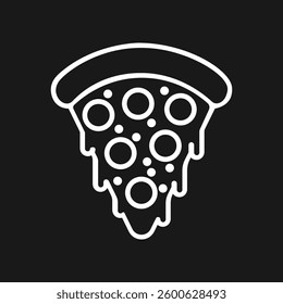 simple white pizza slice outline on black background, melted cheese vector