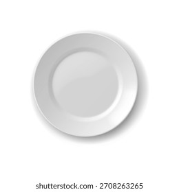 Simple white plate with a glossy finish on a plain background. Ideal for kitchenware presentations and minimalist design projects. Reflects elegance and simplicity.