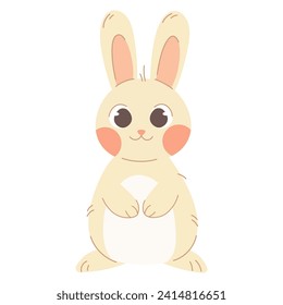 Simple white rabbit on white background. Vector illustration in flat cartoon style